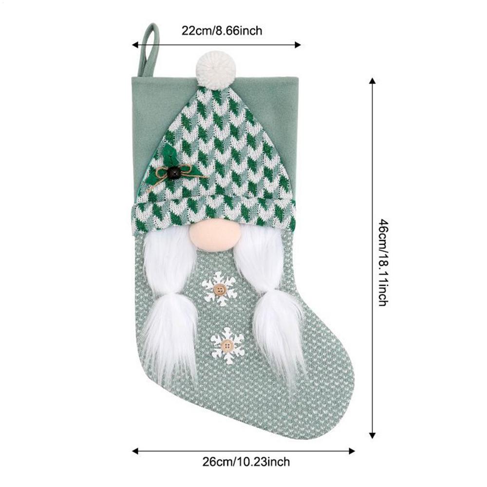 1pc Green Knitted Christmas Stockings, Dwarf Pattern Festive Candy Bags for Toys Treats, Mantle Door Wall Tree Holiday Decor