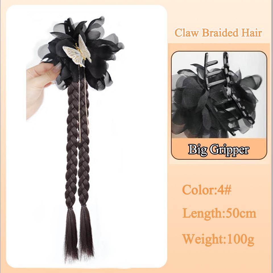 

20-дюймовый синтетический хвостик, расширенный зажим для когтей в виде бабочки, любви, цветка, кисточки, боксерская коса, наращивание хвоста для женщин
