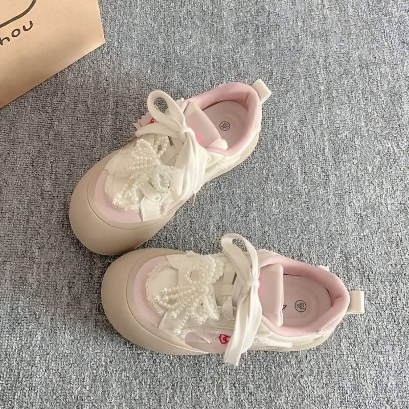 Student Bow Versatile Casual Sports Board Shoes Women's 2025 New Shoes Platform White Shoes Bread Shoes