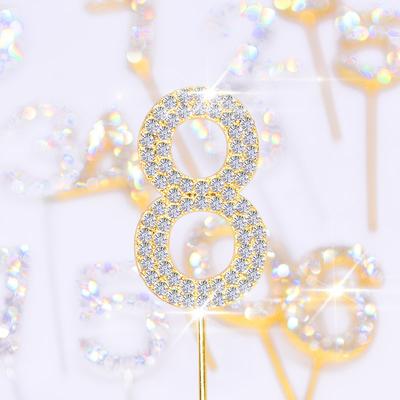1 pezzo di decorazioni per torte con numeri in lega glitterata e strass, per baby shower, compleanno, matrimonio, oro e argento, decorazioni digitali per torte e dessert.