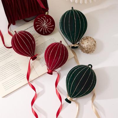 Velvet Christmas Hanging Balls DIY Hot Air Balloon Shape Christmas Tree Ornament PVC Christmas Flocked Ball Set
