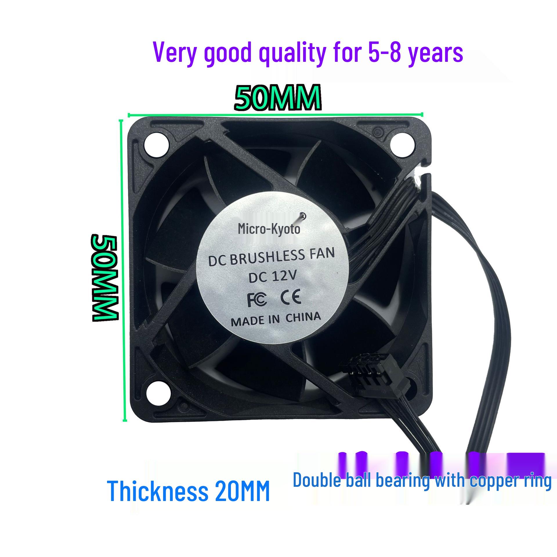 Weijingduo 5020 Silent 5CM Fan with 4-Pin PWM, Temperature Control, Double Ball Bearing, 12V Original 4-wire 2.0 connector