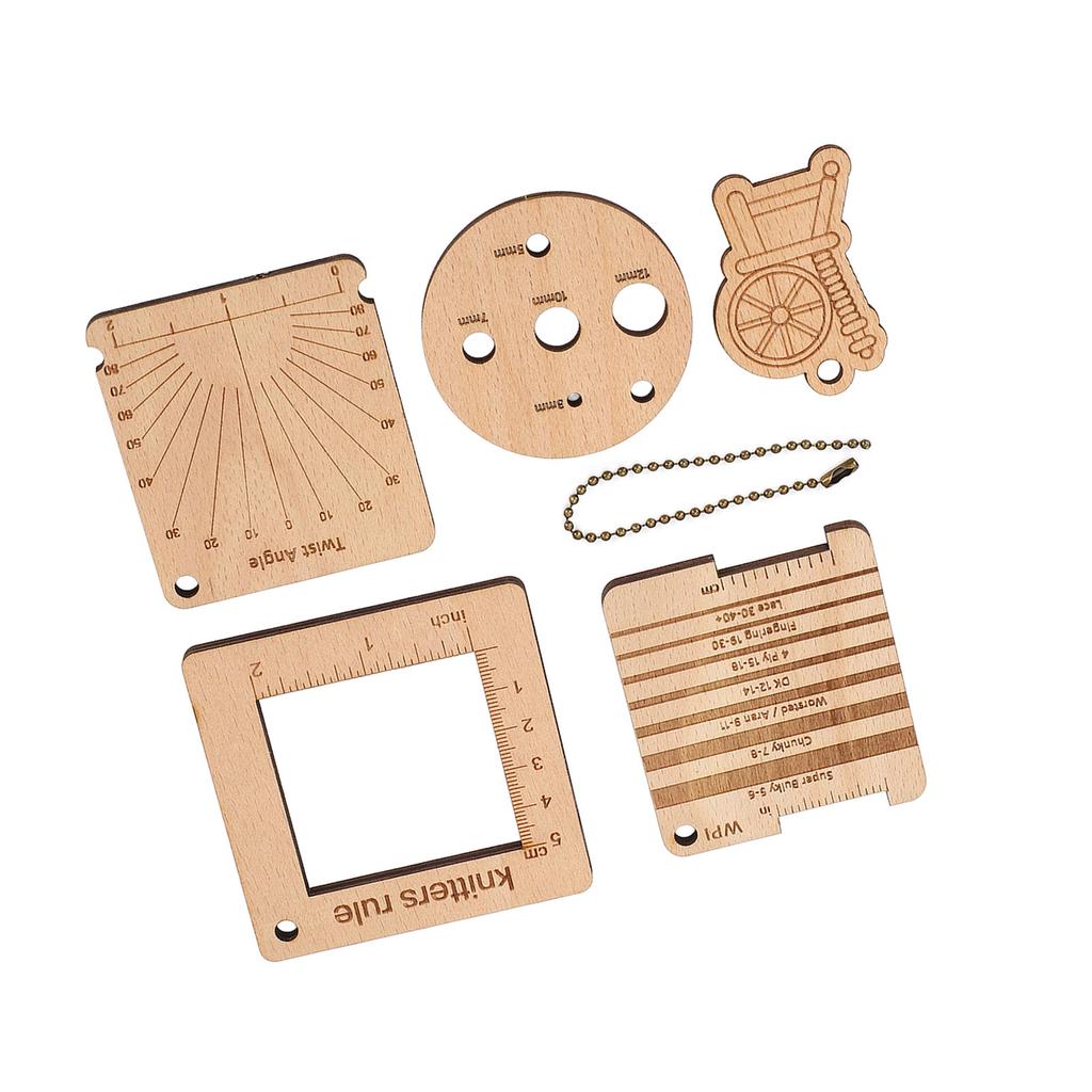 Set de rigle de măsurare, lungimea și densitatea firelor, ecartament de unghi, riglă rotundă din lemn pentru perforare, pentru proiecte de tricotat