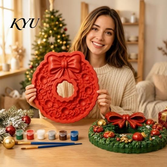 Creative DIY Home Decor Christmas Stepping Stone Mold, Silicone Tree Santa Wreath Gingerbread Man Design, Durable Casting Tray Non Stick Reusable Mold
