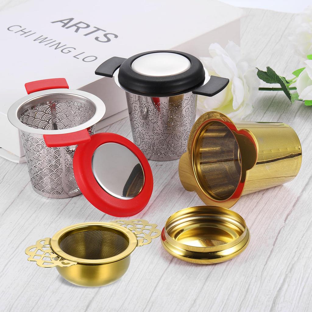 uxcell 2-Piece Tea Infuser Filter and Drip Bowl, Loose Tea Steeper, Stainless Steel Tea Strainer for Loose Leaf Tea, Silver