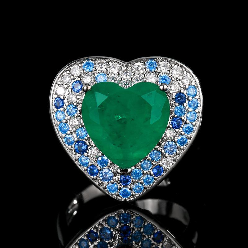 2025 Jewelry Set Emerald Heart-shaped Design Earrings Necklace Ring Women's High-end Feel Light Luxury