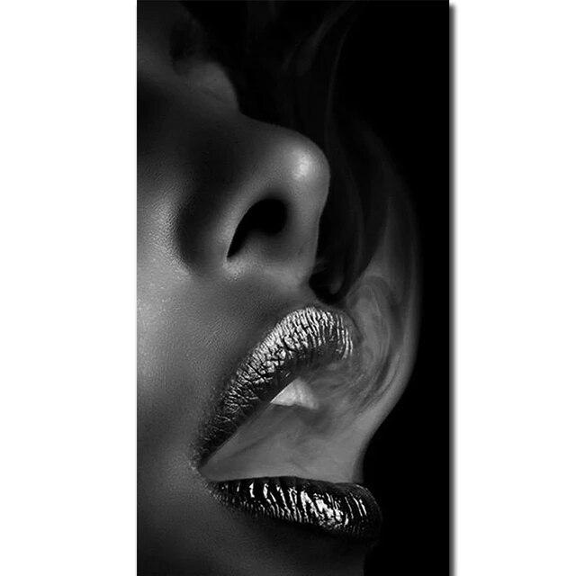 

Современное искусство Интерьерная живопись Женщина Сексуальные красные губы Коса Красный дым Холст Картина Плакат и принт для декора стен гостиной Без рамки 20*40cm