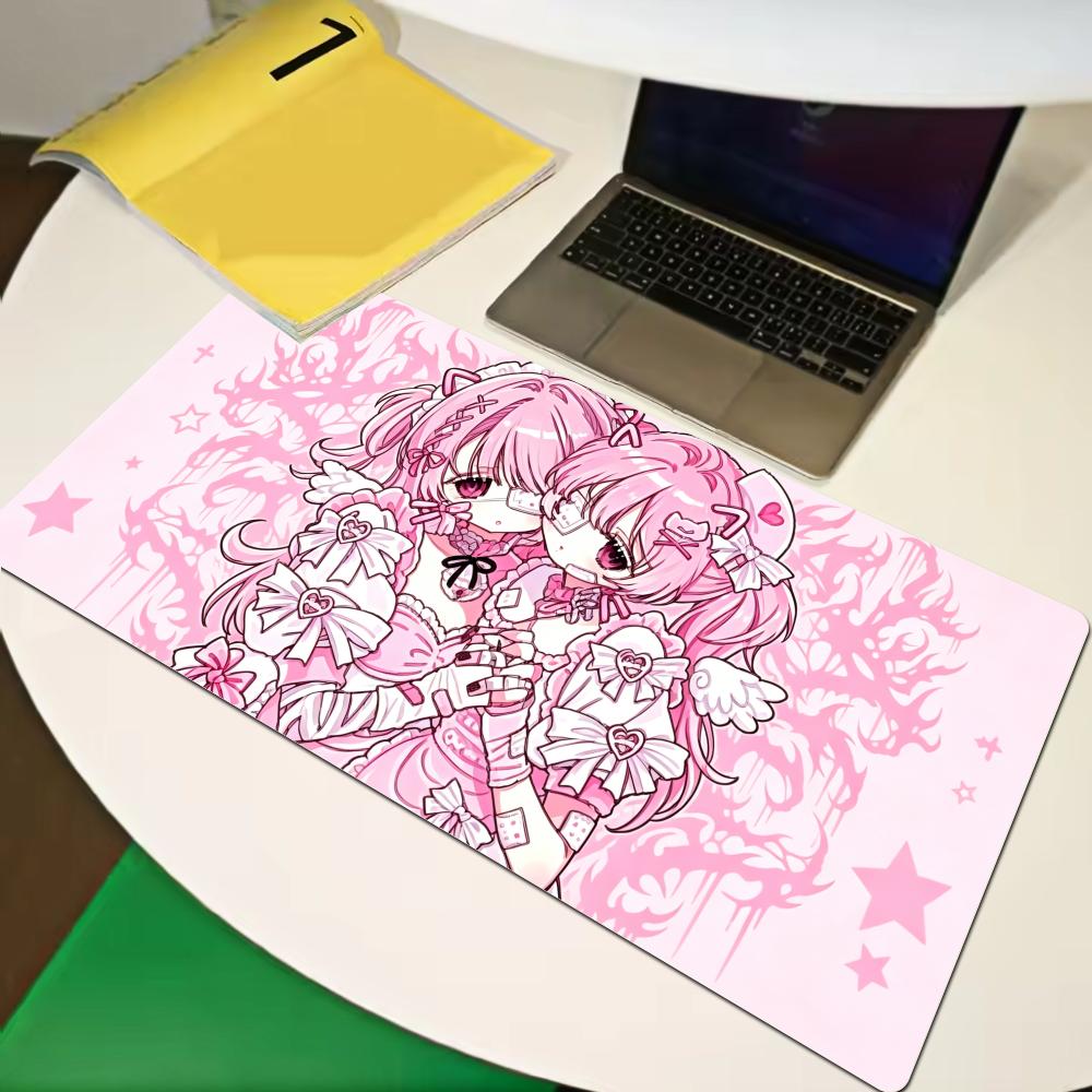 Anime Cute Angel Girls Mouse Pad Laptop Gaming Extended Desk Mat Pc Kawaii Gamer Cabinet Xaxc Xxl Keyboard Rug Pink Carpet