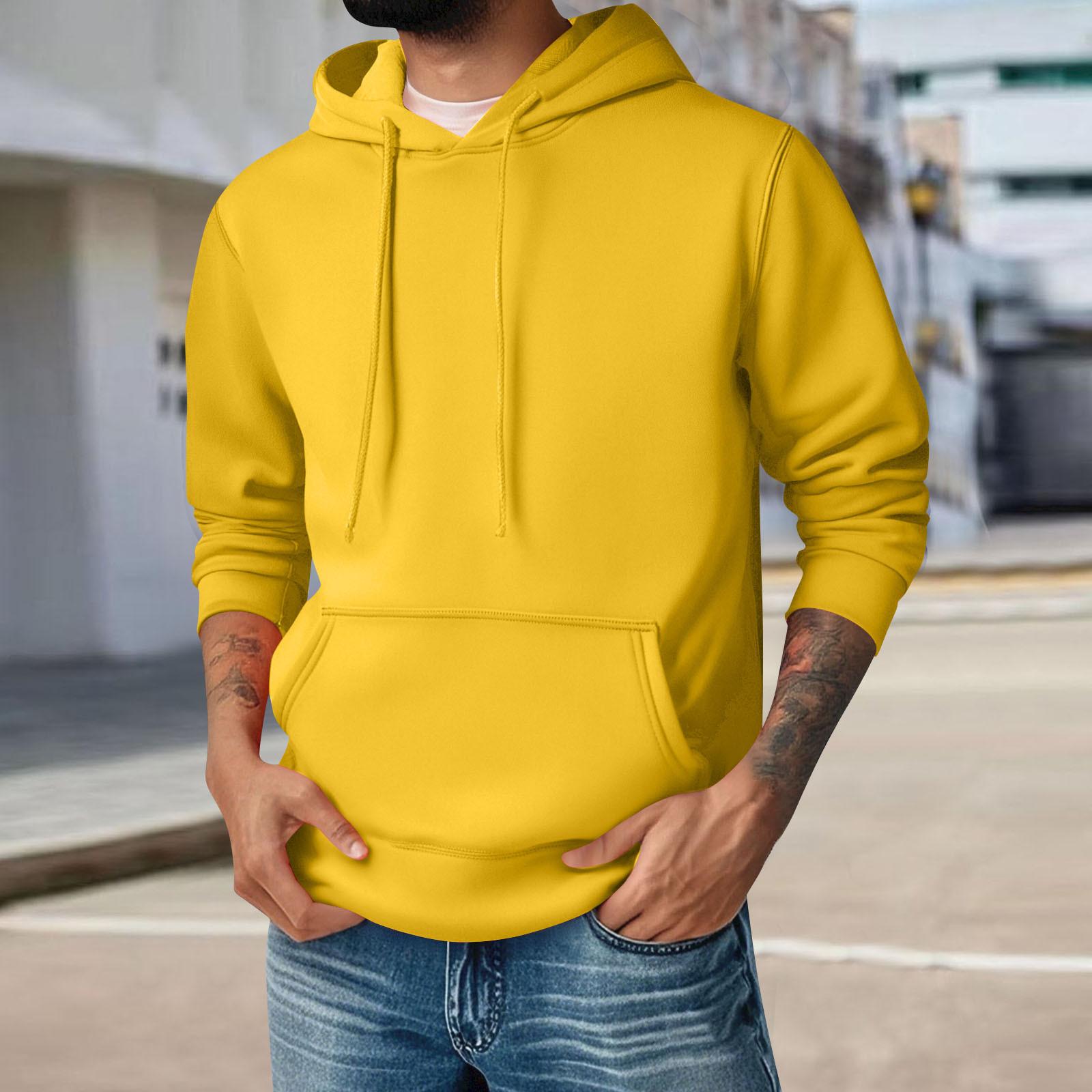 

Толстовки для мужчин с длинным рукавом, худи с капюшоном и карманами, повседневные флисовые пуловеры для осени и зимы XL жёлтый
