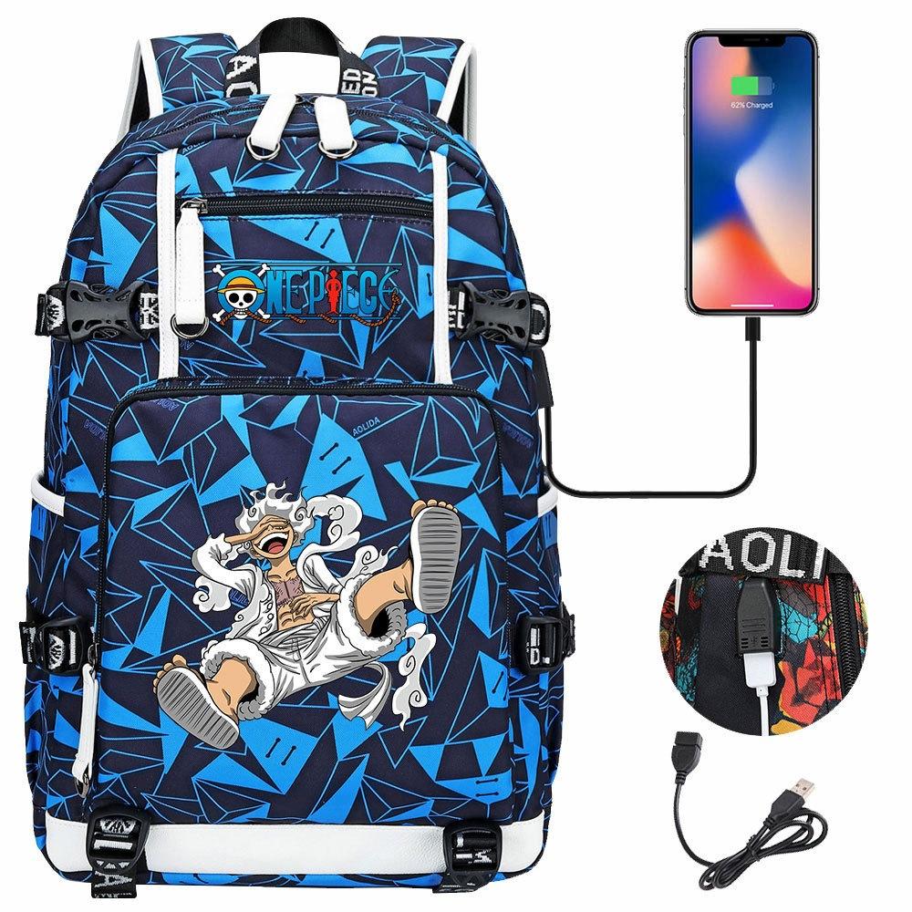 Mochila USB con Estampado de Luffy para Adolescentes Estudiantes Ligera Gran Capacidad Viaje Doble Correa de Hombro Resistente al Agua Mochila Escolar para Niños Niñas