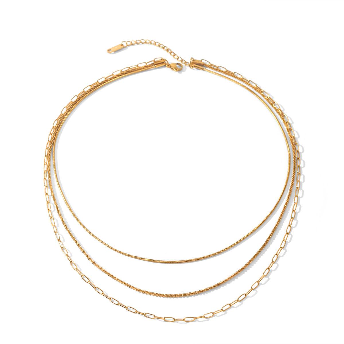 Versatile stylish 18k gold stainless steel light luxury high-end three-layer cross necklace clavicle chain jewelry