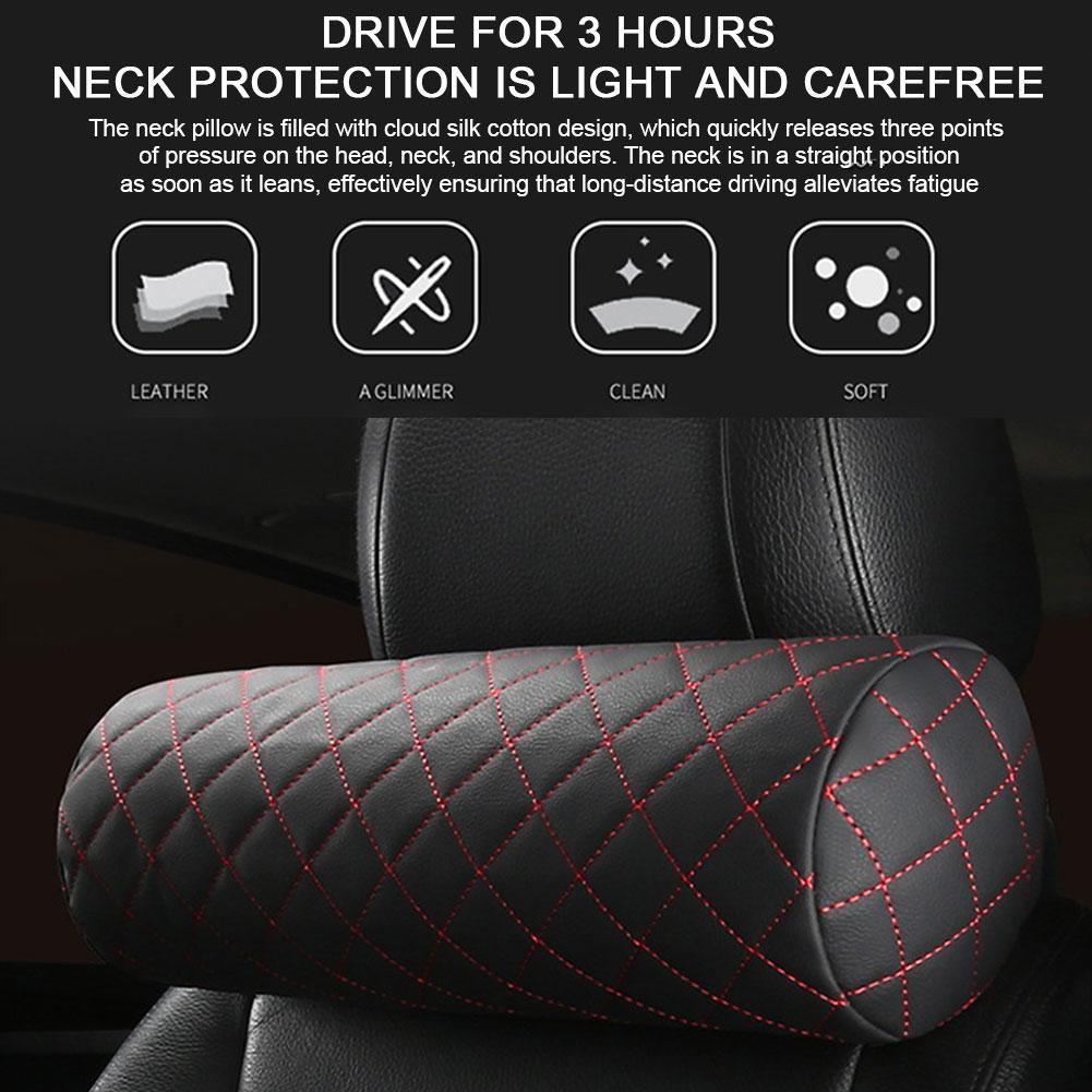 Car Seat Headrest Memory Foam Pillow Soft Breathable Cylinder Neck Pillow With Leather Cover For Car Comprehensive Support