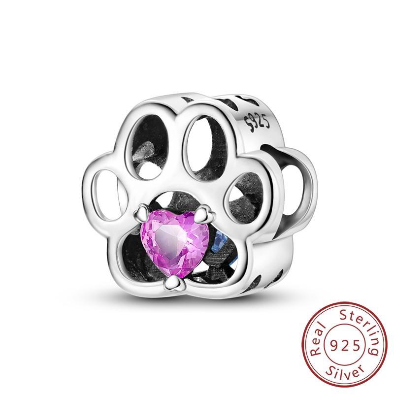 100% Copper Metal Charm Bead Components Bead Components Cute Paw Bone Luminous Paw Print Pendant Bead Component Compatible With Bracelet High Quality охра