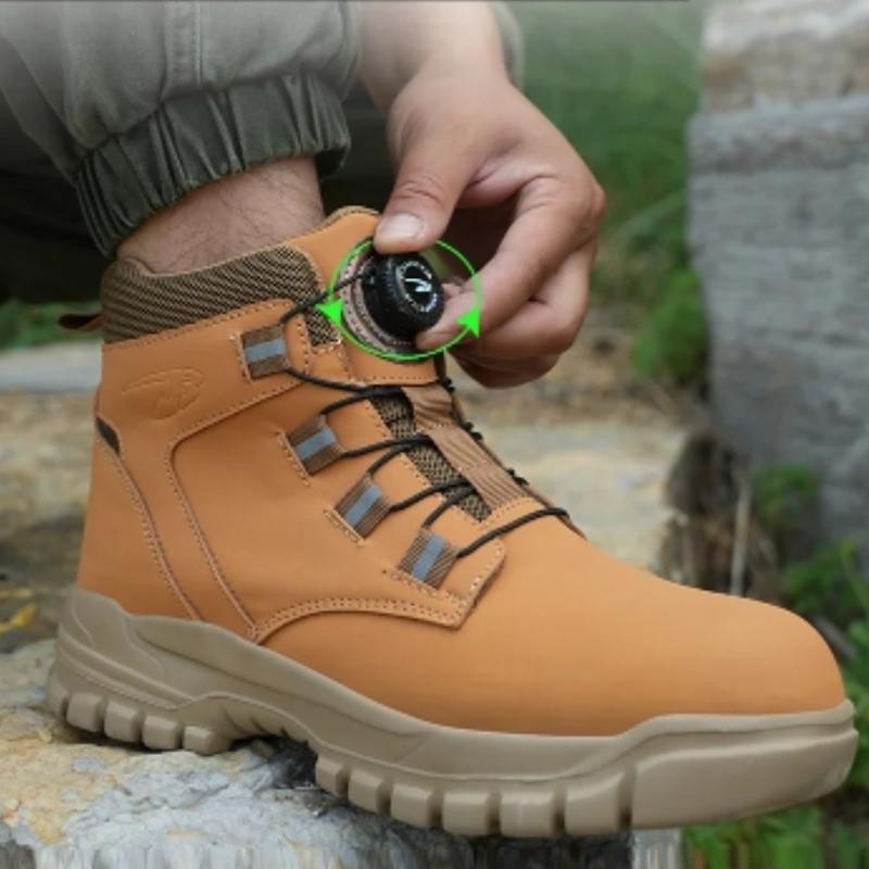 Men's Safety Shoes Rotating Button Men's Boots Anti-smash Anti-puncture Working Shoes with Protection Breathable Work Shoes