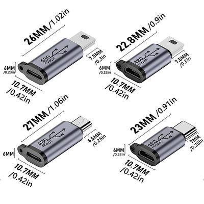 1 vnt. USB-C į Micro USB Mini USB adapteris, C tipo moteriškas į Micro USB vyriškas, telefono, planšetinio kompiuterio, fotoaparato įkrovimo adapteris
