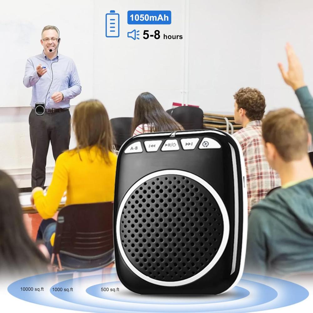 Portable Voice Amplifier with Headset Microphone, Personal Speaker Head Mic for Teachers, Tour Guides, Coaches, Mini PA with Wearable Mic