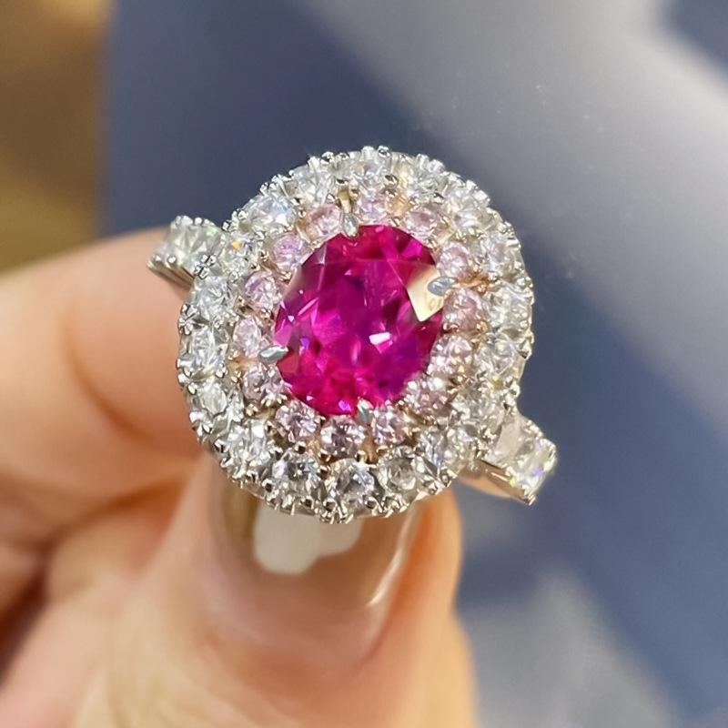 

Luoxi Temple Jewelry 2024 925 Sterling Silver Ruby Rose Flower Diamond Ring Size 6