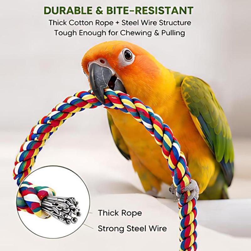 Cotton Rope Swing with Rotating and Climbing Circle for Birds