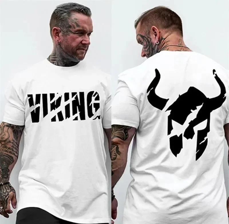 Viking Printed Sport Men's T-Shirt Gym Fitness Bodybuilding Clothing Slim Cotton T Shirt Male Summer Workout Training Tee Tops