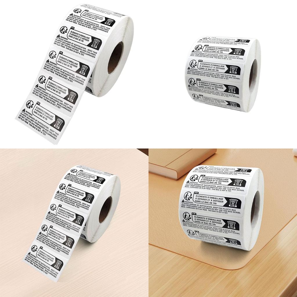 Ostrzeżenia przed uduszeniem 2000 etykiet prostokątnych Trzymać z dala od dzieci Ryzyko uduszenia Ostrzeżenie Samoprzylepne naklejki