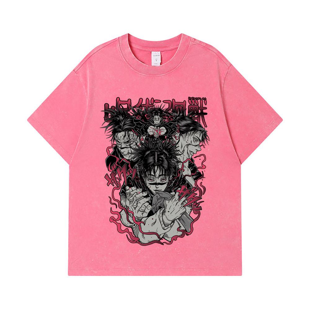 275 GSM Washed T-shirts 100% Cotton Jujutsu Kaisen V17 Choso Print Unisex Heavy Cotton T Shirt