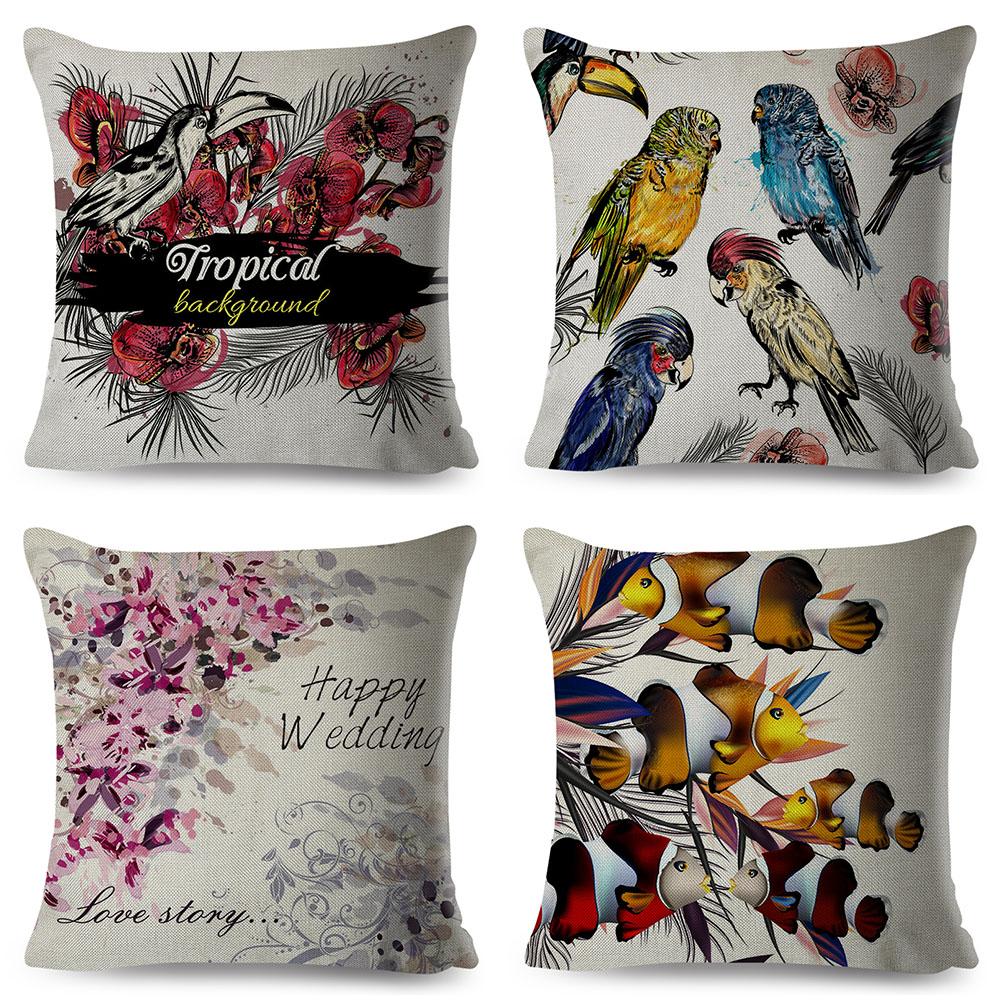 Exotic Flower Cushion Cover Orchid Palm Leaf Design Decorative Throw Pillow Case Living Room Bedroom Sofa Decor