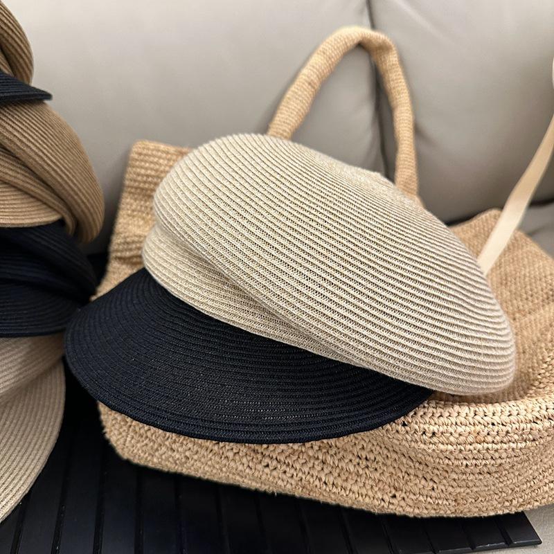 Spring/Summer/French Straw Soft Version Pleated Newsboy Hat Washable Foldable Retro Daughter Beret Women