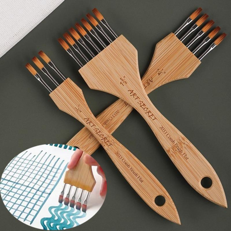3pcs Multi-toothed Nylon Wool Flat/pointed-head Painting Brush Art Set Supplies Watercolor/ Acrylic Painting Creation Brushes