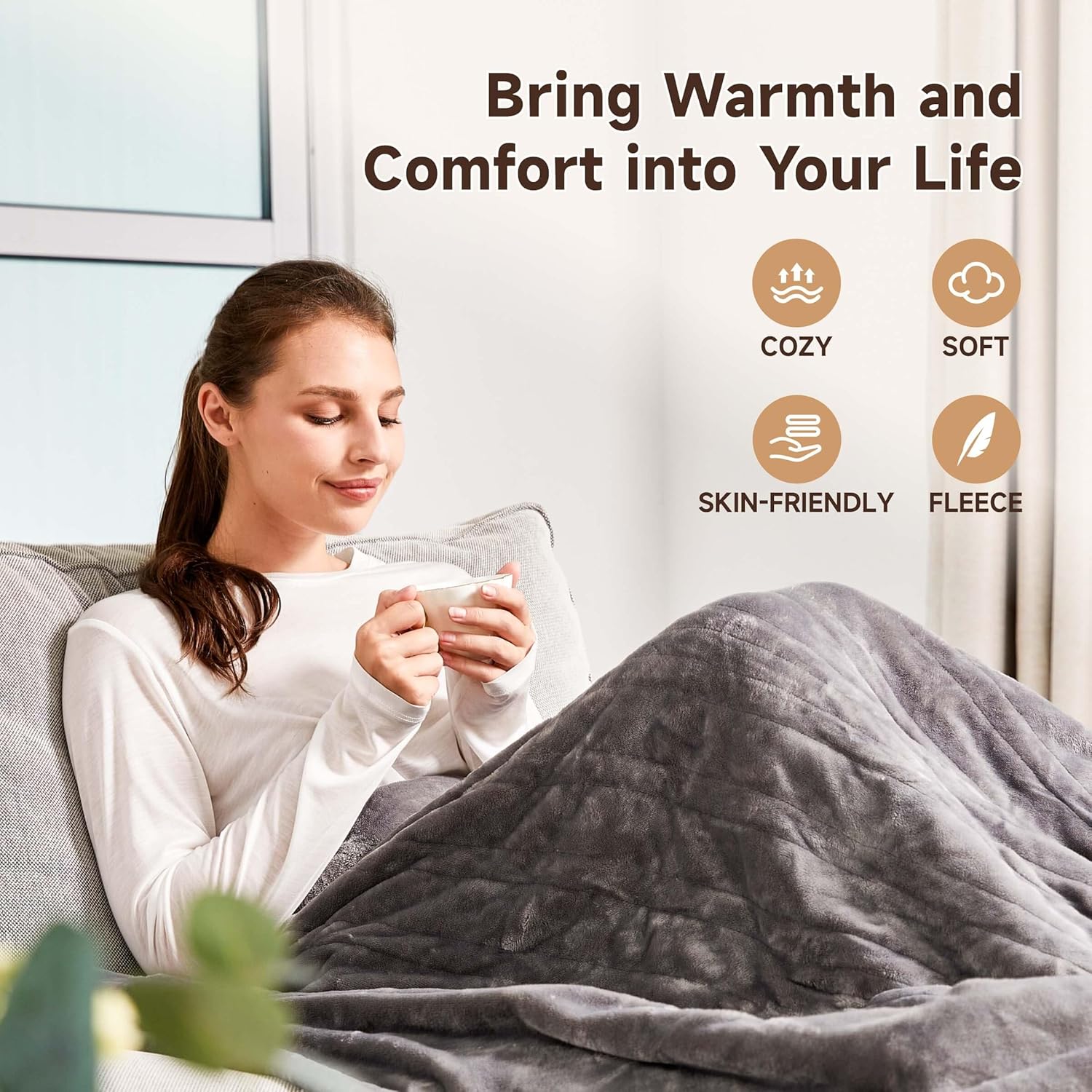 Heated Blanket Electric Throw Blanket- 50  x60   Heating Blanket Throw 4 Hours Auto-Off & 4 Heating Levels Over-Heat Protection, Machine Washable