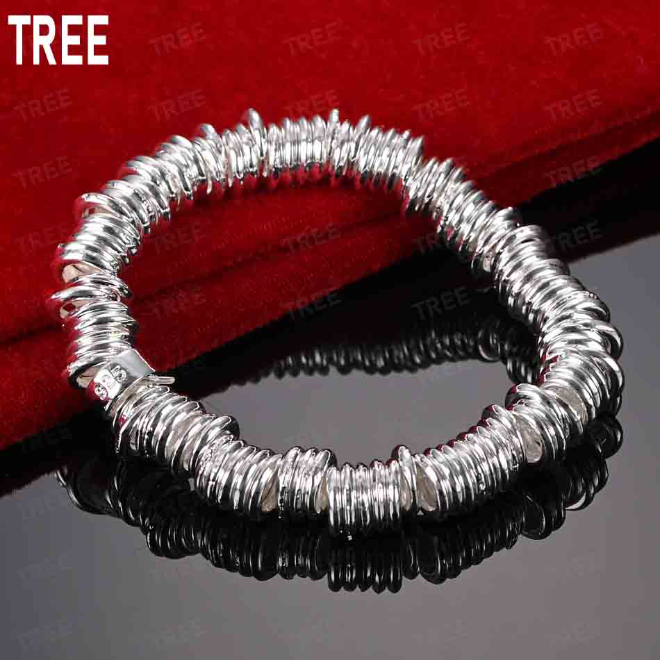 925 Sterling Silver Circular Coil Side Chain Bracelet Gift Jewelry 20CM