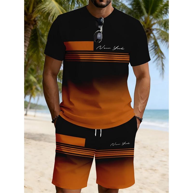Sommeranzug 3D-Druck Herren Freizeit Kurzarmanzug Geeignet für Sportanzug Herren Rundhals Kurzarm Oberteil Und Shorts