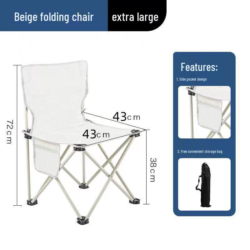 Portable Folding Camping Chair with Backrest and Table - Moisture-Proof, Thickened for Outdoor Leisure and Fishing