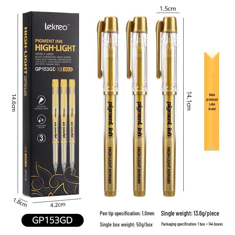 Boke Gold Glitter & White Highlight 1.0mm Gel Pen Set for Creative Drawing and Journaling