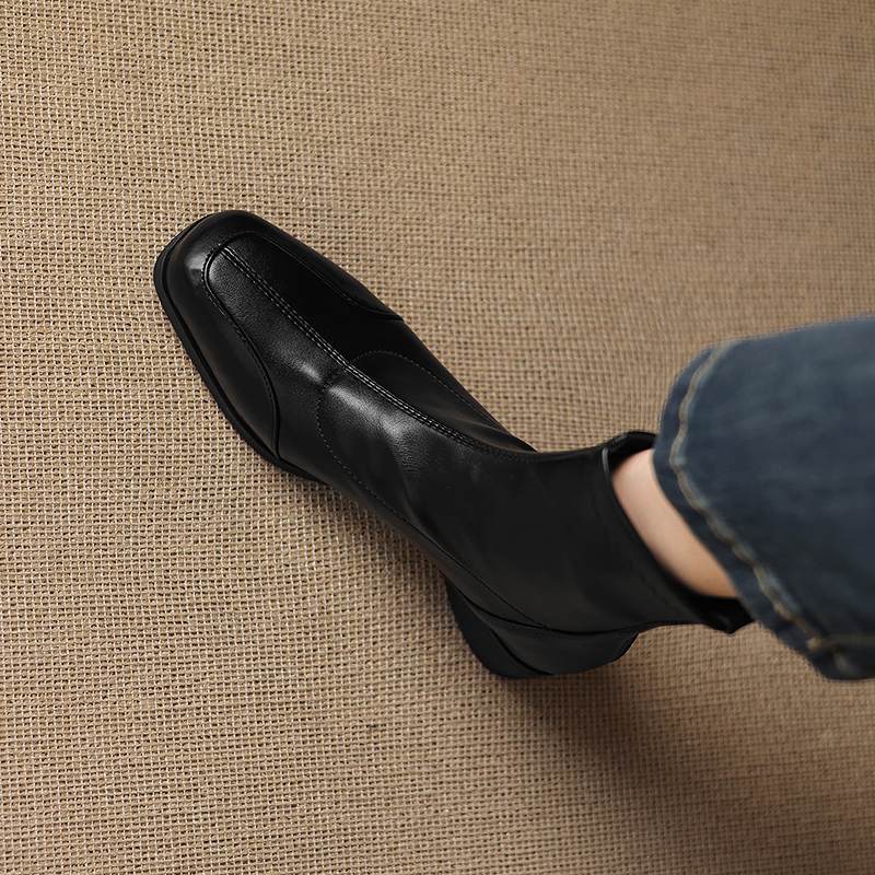 Krazing Pot Microfiber Winter Square Toe Modern Size 33 Boots Size 43 Concise Design Med Heels Zipper Women Ankle Boots