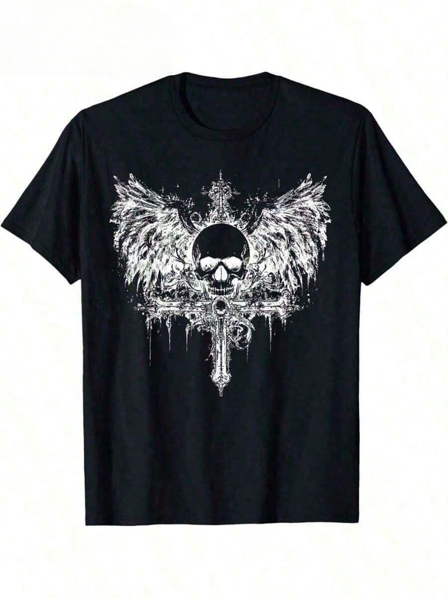 

Best Selling Fashion Summer New Cotton Graphic Tees Emo Y2K Skull Cross Dark Grunge Aesthetic Goth Gothic Black T-Shirt TOP -... 5XL різнокольоровий