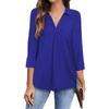2025 Spring Autumn Women's Chiffon Blouse, Notched Lapel V-Neck Three-Quarter Sleeve Shirt, Loose Fit Solid Color Office Casual Top For Workwear