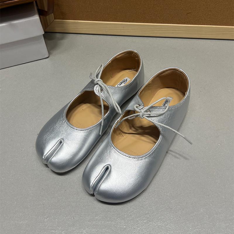 

Fashion Bailamos Autumn Women Flat Shoes Fashion Split Toe Flat Heel Laofer Shoes Shallow Soft Leather Casual Outdoor Mary Jane Shoes 40