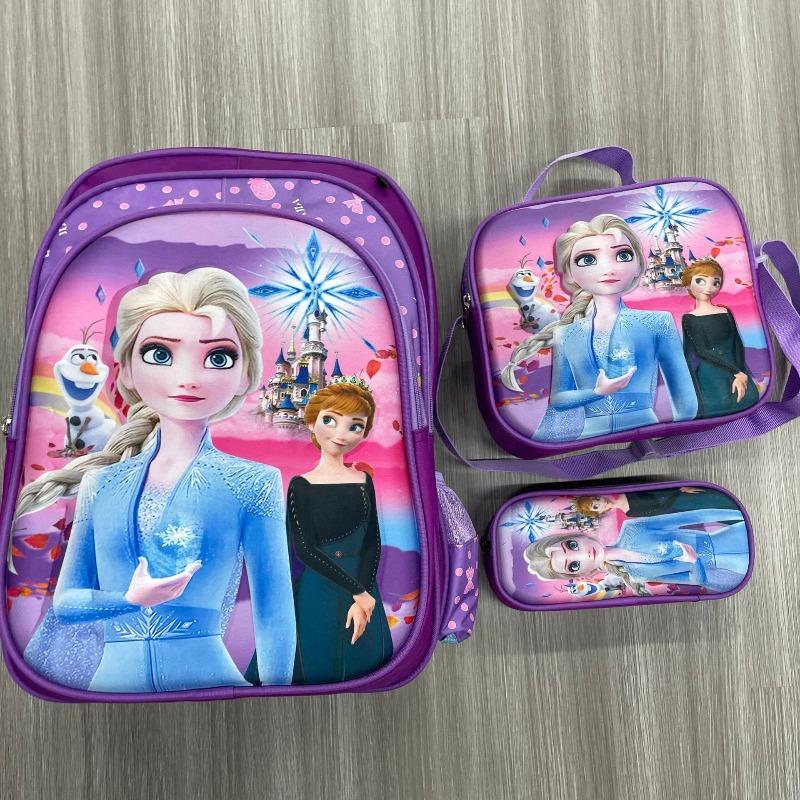 Disney Minnie und Disney Prinzessin Kinder Schultasche Rucksack Umhängetasche Handtasche Dreiteiliges Set 3D Nylon Cartoon Rucksack Schüler