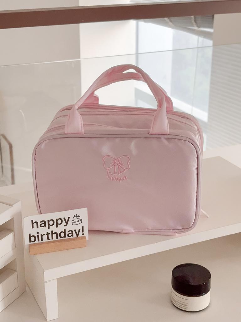 Large Capacity Travel Cosmetic Bag Women's Pink Large Tote Makeup Storage Organizer for Toiletries Easy To Carry Daily Use