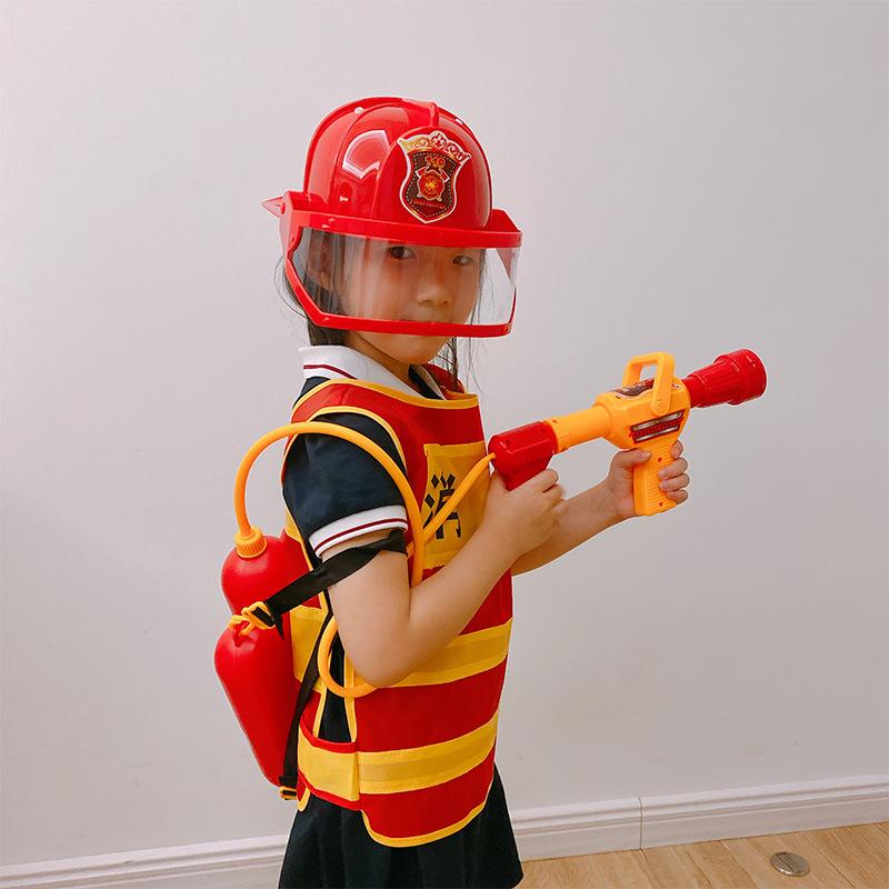 Kids' Firefighter Backpack Water Gun Toy Set with Sprinkler & Fire Extinguisher