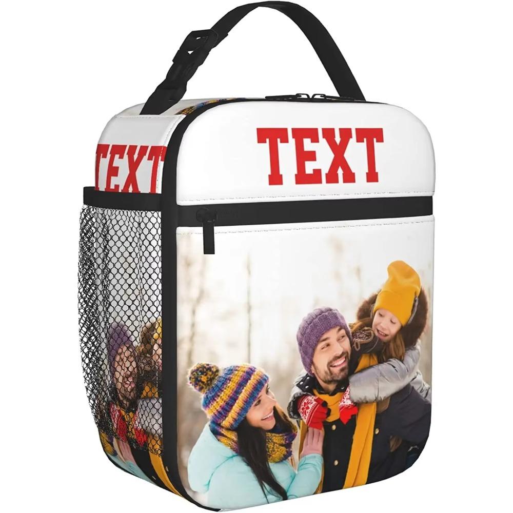 Custom Lunch Bag Personalized Lunch Box with Photo Text Insulated Tote Bag for Family Friends School Office Picnic
