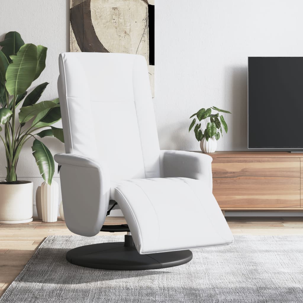 Relaxation Armchair with Footrest White Faux Leather