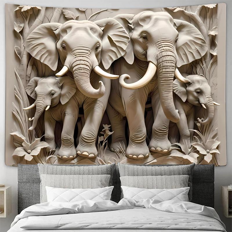 Elephant Family Relief Hanging Cloth  Elegant Wildlife Art Tapestry Wall Hanging 74x94cm(29x37in)