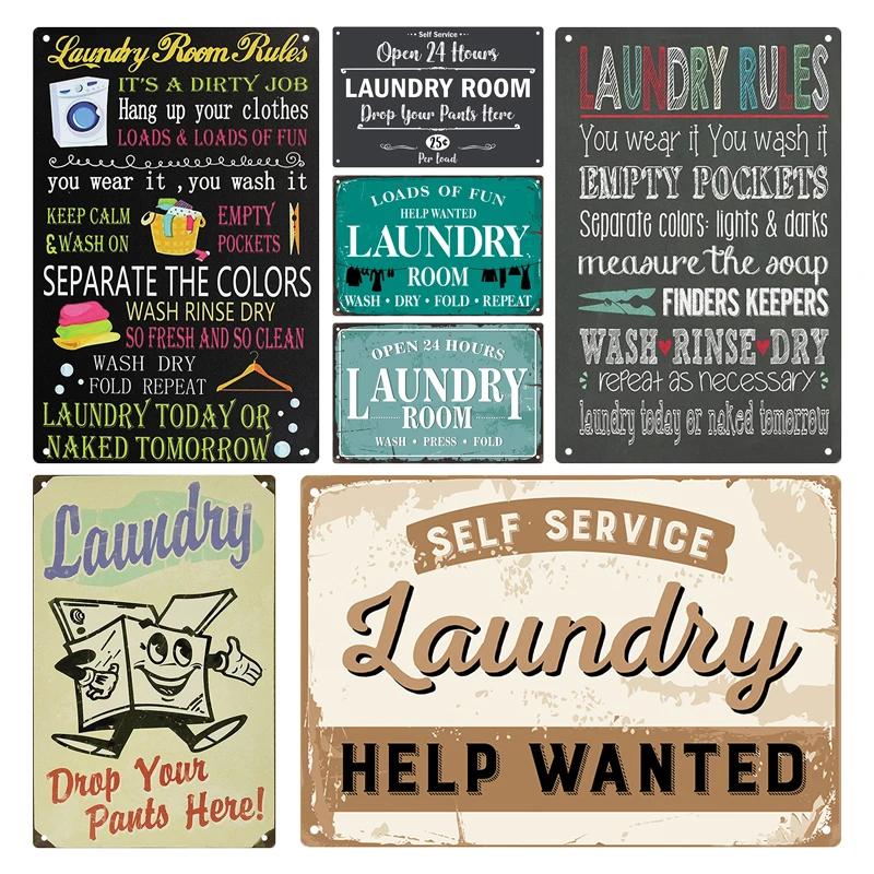 Laundry Vintage Tin Sign Funny Metal Plaque Pin Up Girl Retro Plate Wall Art Painting for Home Room Washroom Posters Decor