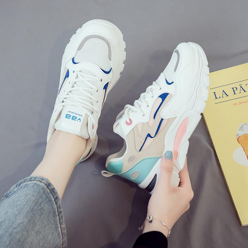 Fashion Shoes Female 2025 Mesh Women's Vulcanize Shoes Mixed Color Outdoor Platform Lace Up Women Sneakers Versatile Ladies Casual Shoes