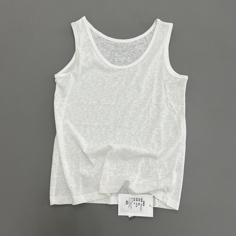

Женский белый жилет без рукавов с круглым вырезом: 70% хлопок, похожий на лен, супер дышащий, незаменимый для лета L белый