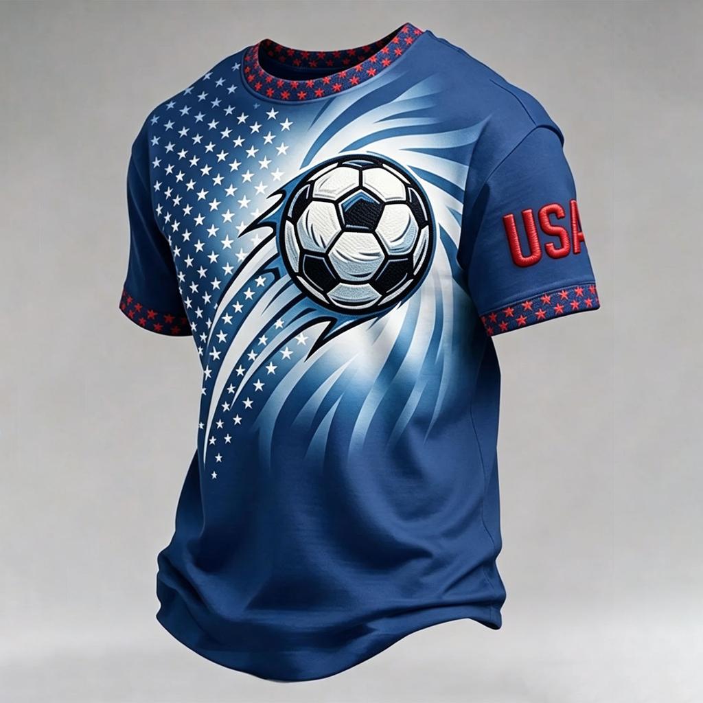 Men's Casual Crew Neck Lightweight Breathable Short Sleeve Top Soccer Print World Letter Pattern Sports Tee Shirt