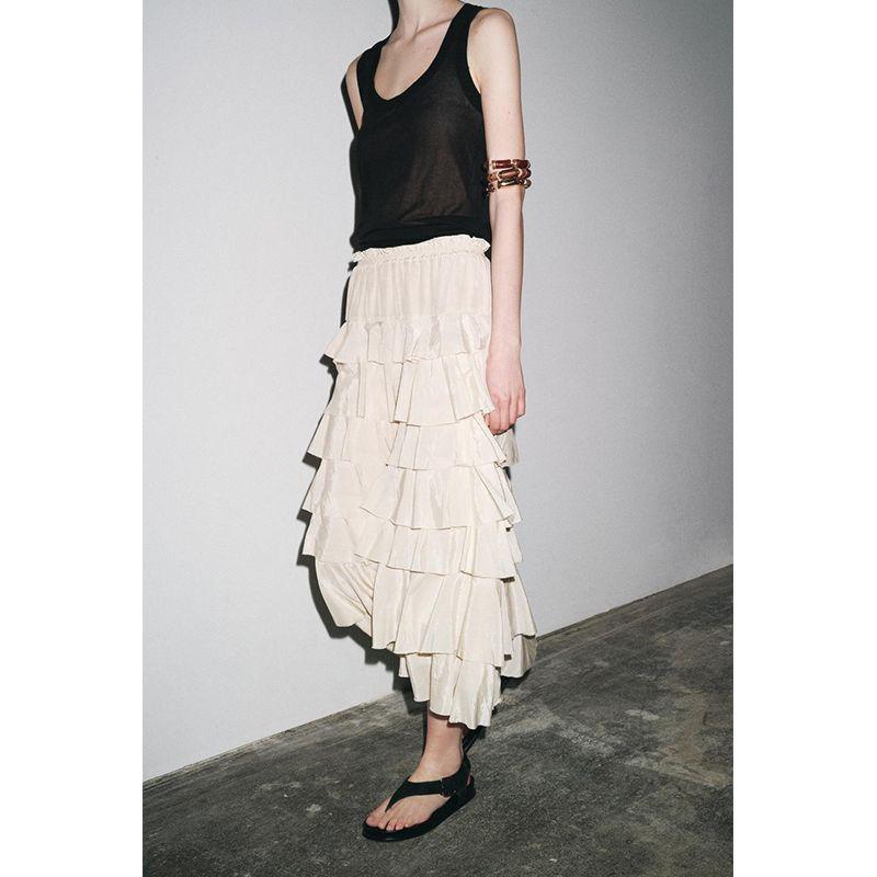 Summer New Product Women's Clothes French Simplicity Style Viscose Blended Laminated Decoration Mid Waist Midi Dress 3118209