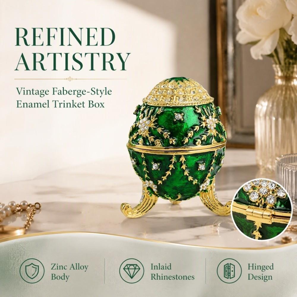 Zinc Alloy Material Egg Shaped Jewelry Box Inlaid Rhinestones Hinged Ring Holder  Gift Giving