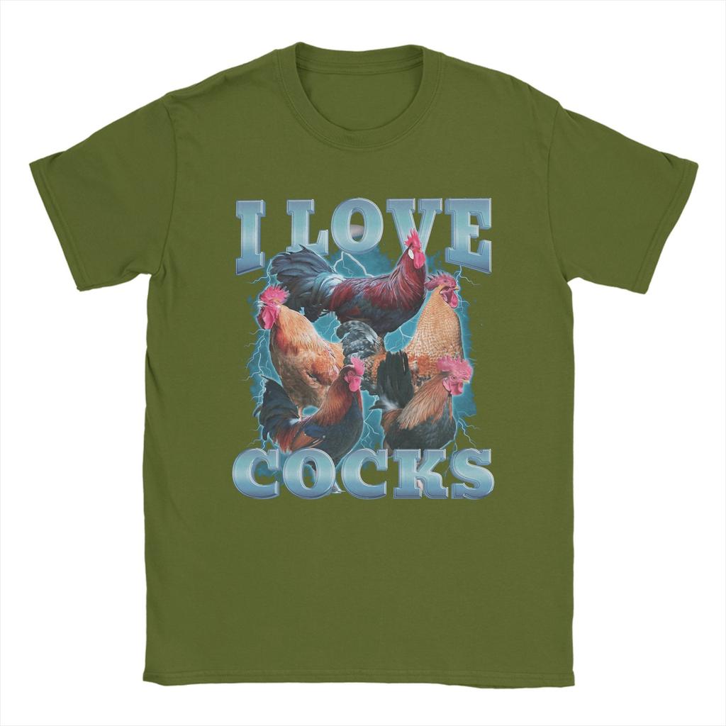 I Love Cocks Funny Roosters Meme T-Shirt Summer  Hipster T Shirts Couple 100 Cotton Crew Neck Plus Size Streetwear Tshirt